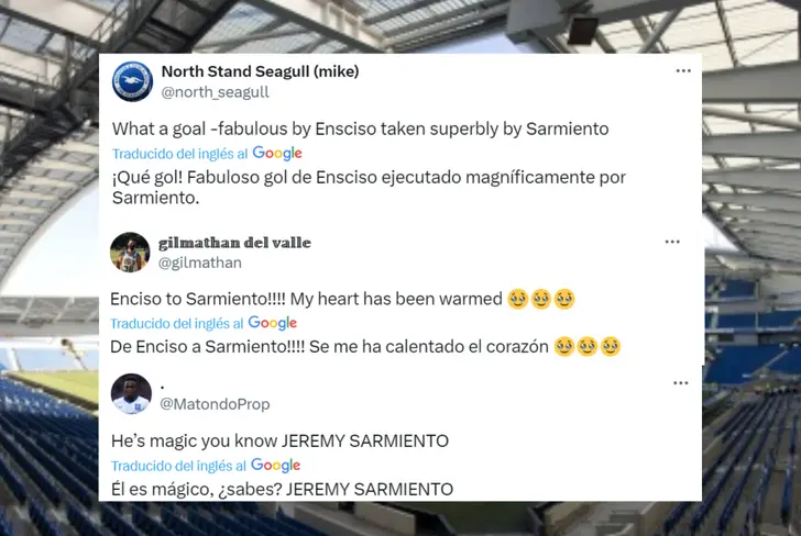 Comentarios de los hinchas del Brighton sobre Jeremy Sarmiento (Foto tomada de: X)