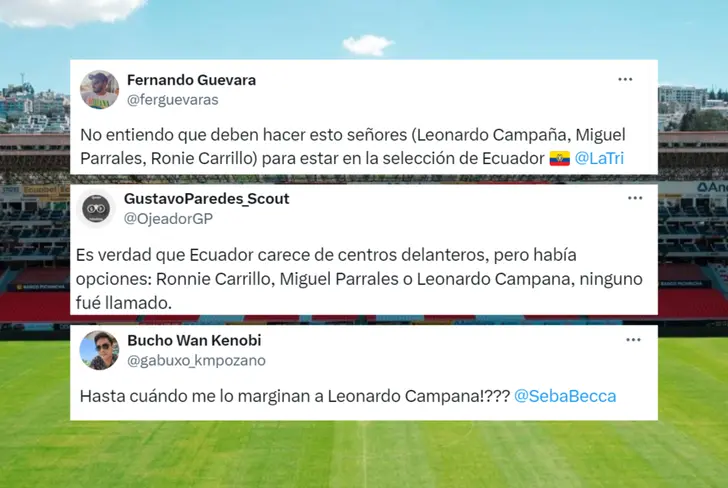 Comentarios de los hinchas de Ecuador ante la ausencia de Leonardo Campana (Foto tomada de: X)