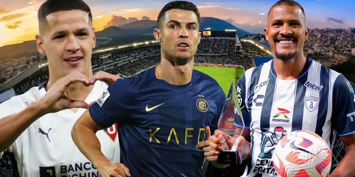 Cristiano Ronaldo, Alex Arce y Salomón Rondón (Foto tomada de: Liga de Quito/API/Al-Nassr/El Universal)