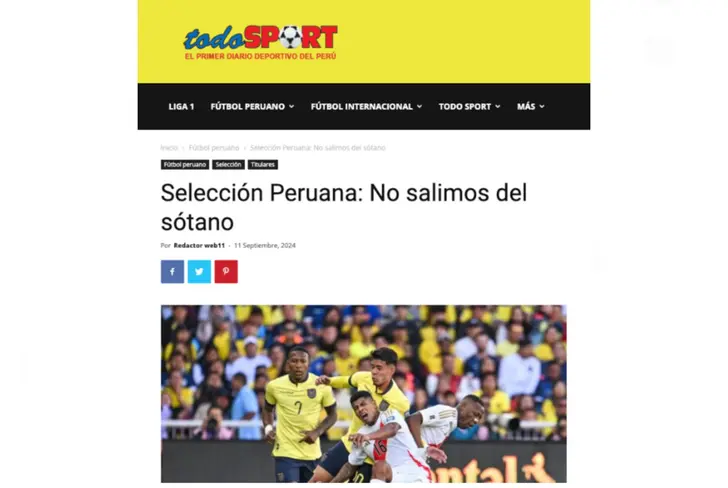 Lo que dijo Todo Sport sobre la derrota de Perú ante Ecuador