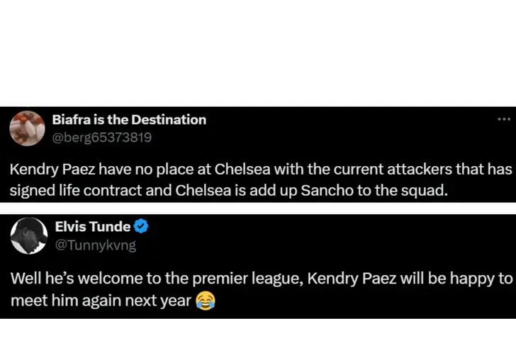 Tuits de hinchas de Chelsea sobre Kendry Páez