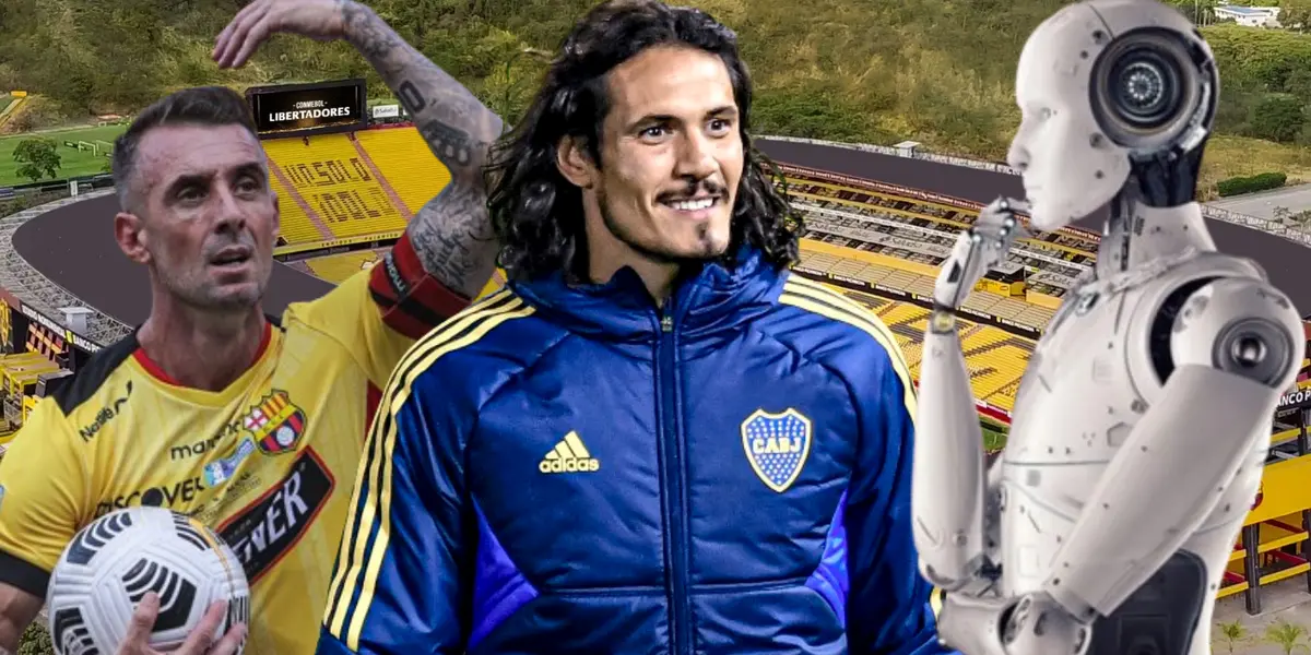 Damián Díaz y Edison Cavani en el Estadio Monumental (Foto tomada de: Barcelona SC/JVS/API/Boca Juniors)