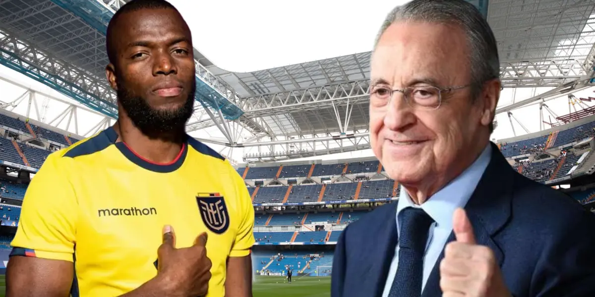 Enner Valencia y Florentino Pérez en el Estadio Santiago Bernabéu (Foto tomada de: Wikipedia/La Tri/AP)