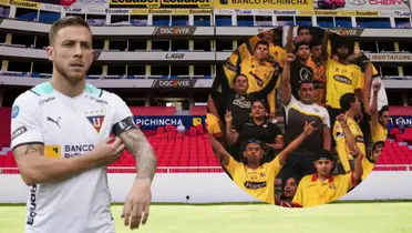 Ezequiel Piovi e Hinchas de Barcelona SC (Foto tomada de: Liga de Quito/API)