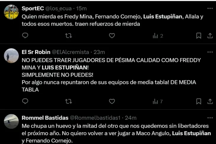 Comentarios de los hinchas de LDU sobre Luis Estupiñán