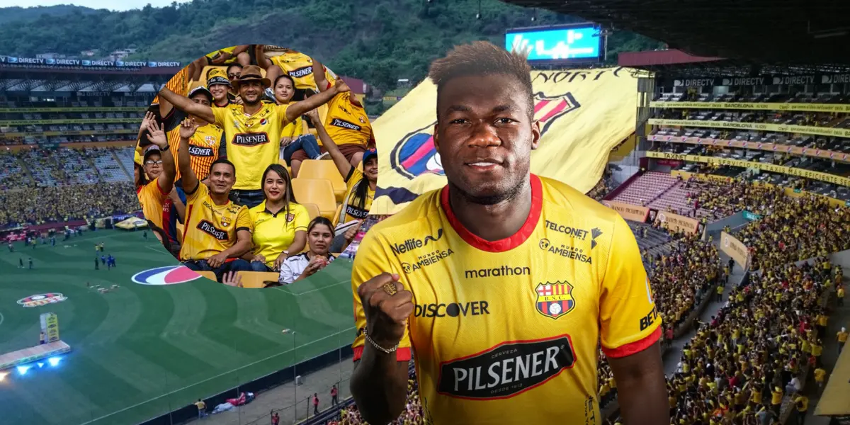 Felipe Caicedo celebrando, hinchas de Barcelona SC. Foto tomada de: Barcelona SC