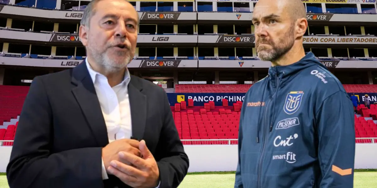 Félix Sánchez e Isaac Álvarez en el Estadio Rodrigo Paz Delgado (Foto tomada de: Liga de Quito/La Tri)