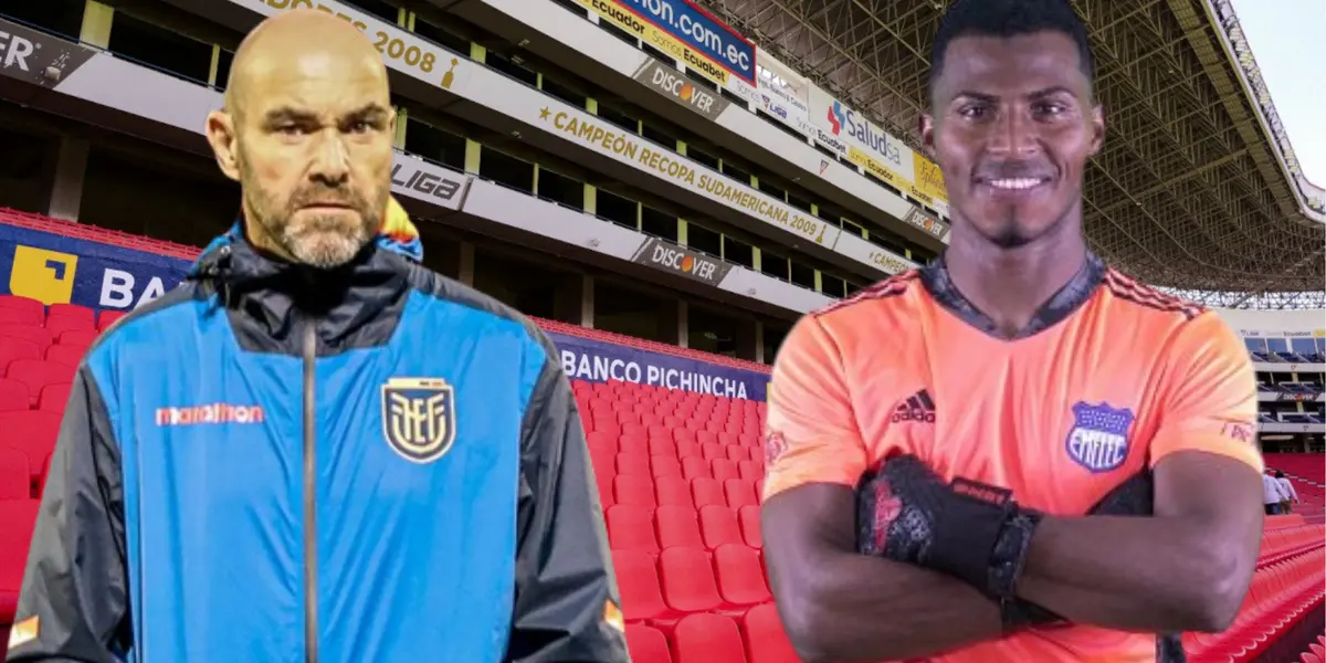 Félix Sánchez y Pedro Ortiz en el Estadio Rodrigo Paz (Foto tomada de: Liga de Quito/Emelec/La Tri)