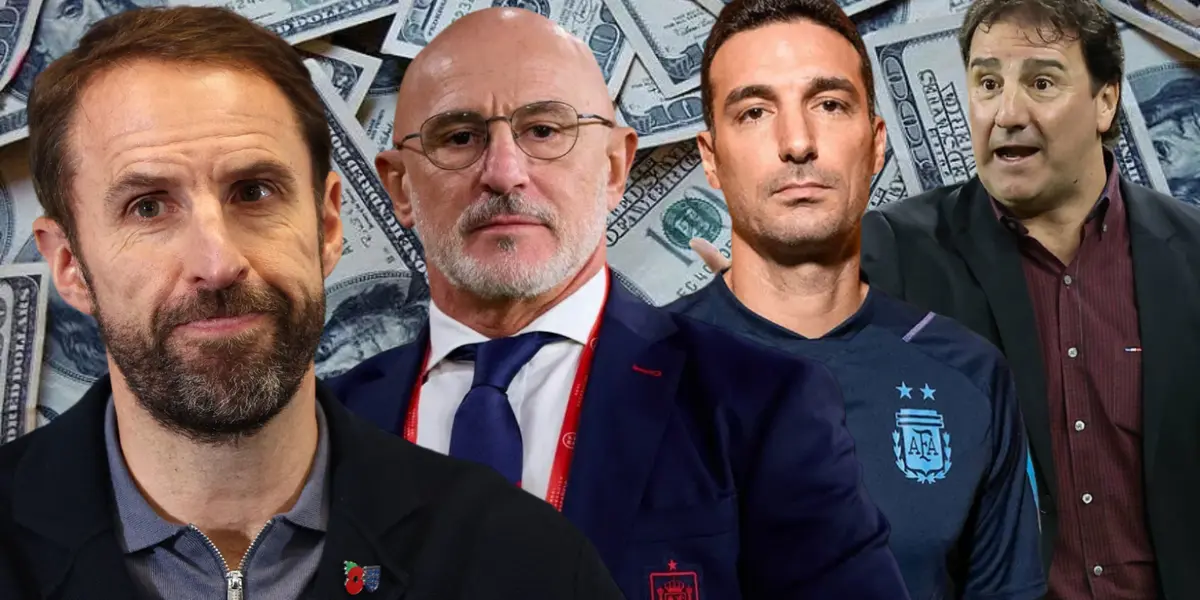 Gareth Southgate, Luis de la Fuente, Lionel Scaloni y Néstor Lorenzo (Foto tomada de: Mises Institute/The Sun/TyC Sports/Conmebol/Cosmogol)