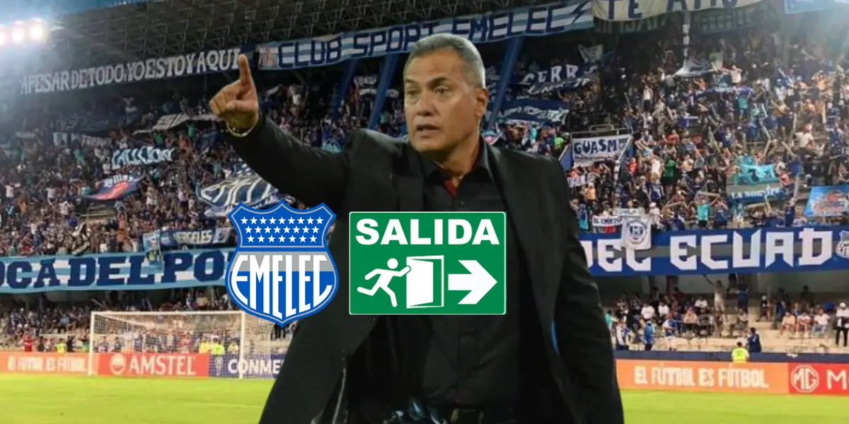 Hernán Torres dando indicaciones, escudo Emelec. Foto tomada de: Emelec