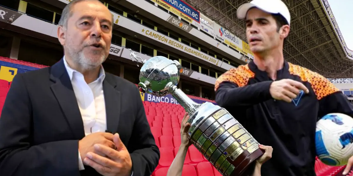 Isaac Álvarez y Josep Alcácer en el Estadio Rodrigo Paz (Foto tomada de: Liga de Quito/Conmebol)