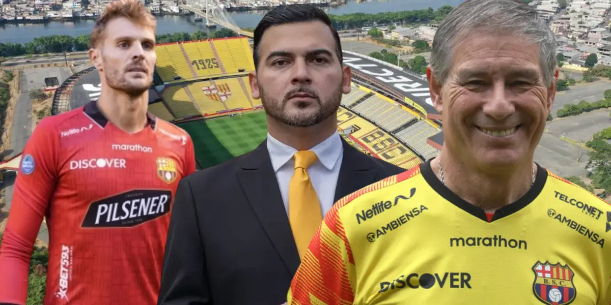 Javier Burrai, Antonio Álvarez y Ariel Holan (Foto tomada de: Barcelona SC/API)