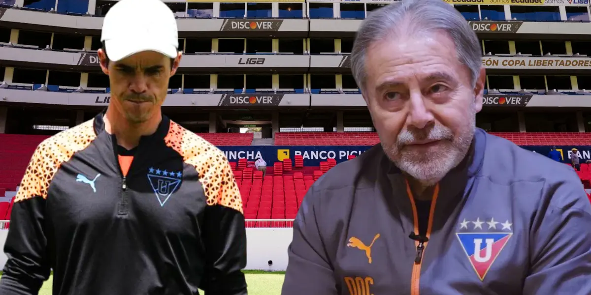 Josep Alcácer e Isaac Álvarez en el Estadio Rodrigo Paz (Foto tomada de: Liga de Quito/Josep Alcácer/La Red)