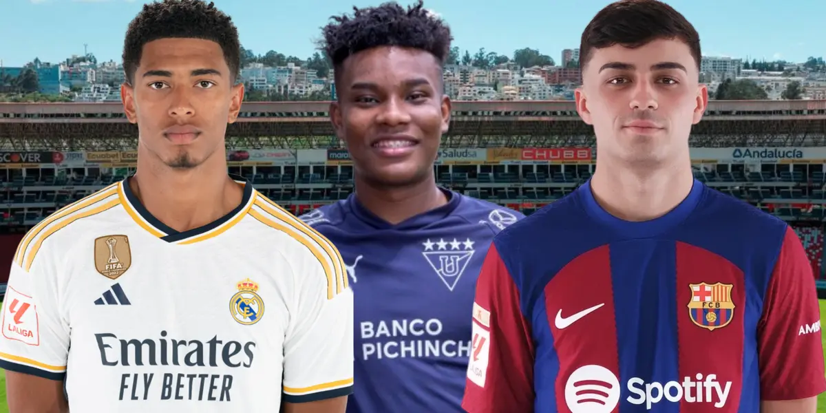  Jude Bellingham, Óscar Zambrano y Pedri (Foto tomada de: Liga de Quito/Primicias/La Liga/FC Barcelona)