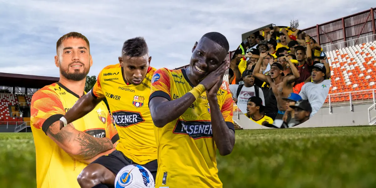 Jugadores de Barcelona SC y su hinchada molesta