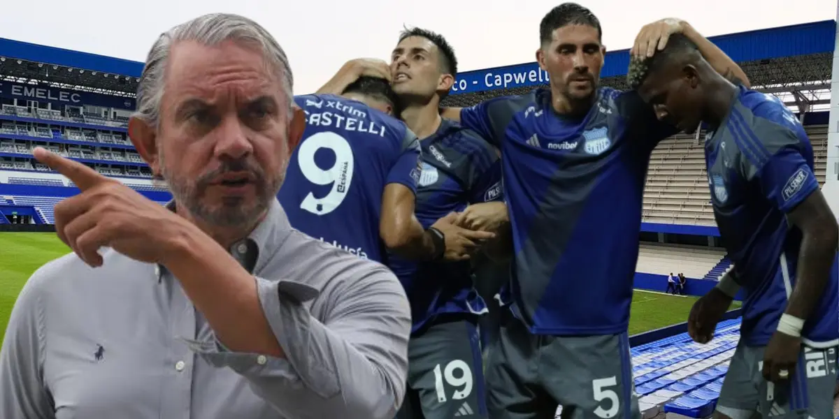 Jugadores de Emelec y José Pileggi en el Estadio Capwell (Foto tomada de: El Universo/API/Emlec)