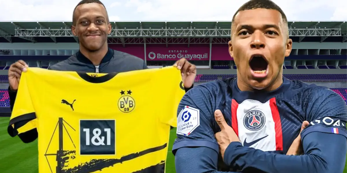 Justin Lerma y Kylian Mbappé en el Estadio Banco de Banco de Guayaquil (Foto tomada de: Primicias/agnfootball/Europa Press)