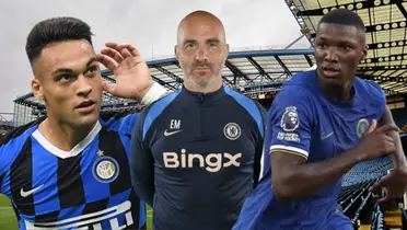 Lautaro Martínez, Enzo Maresca y Moisés Caicedo (Foto tomada de: Wikipedia/Transfermarkt/Chelsea)