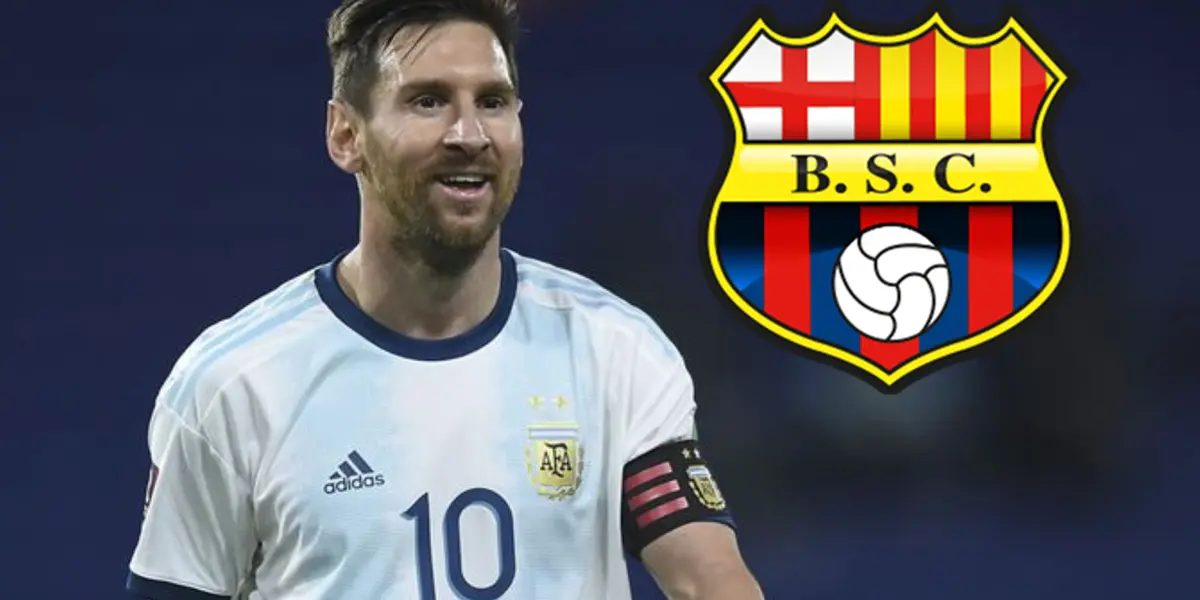 Lionel Messi estuvo presente en el estadio Monumental, casa de Barcelona SC y tiene un gran parecido al escudo del FC Barcelona