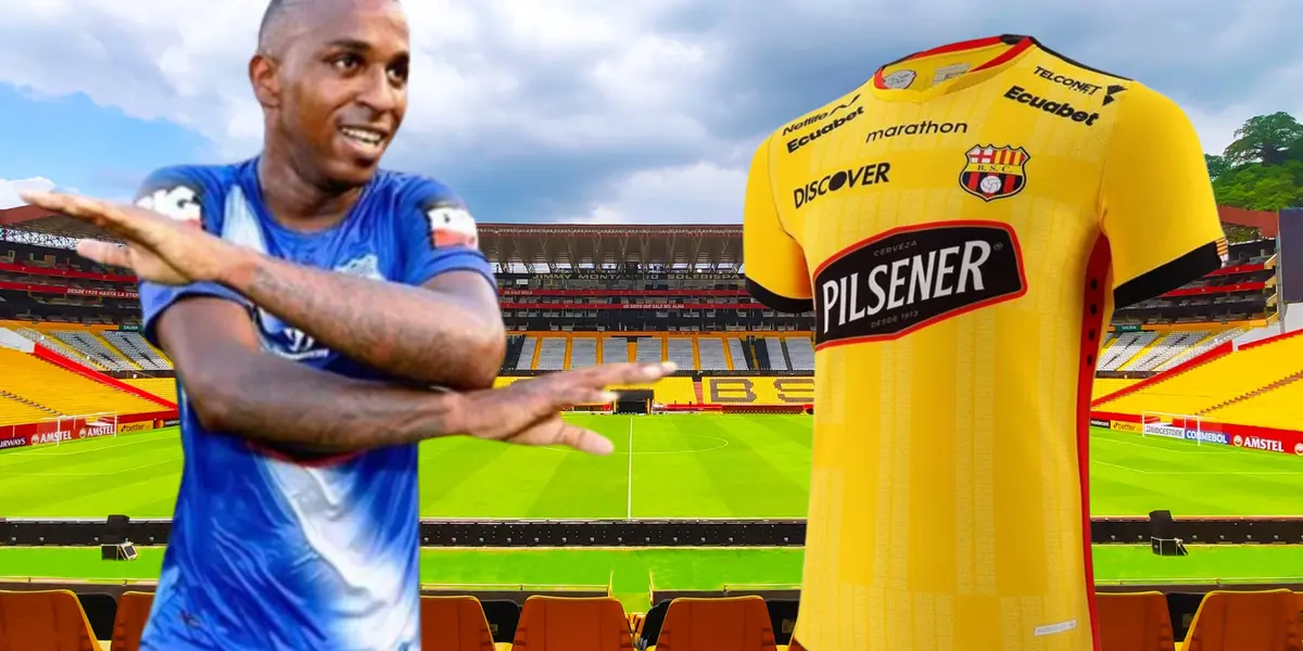 Lo que hizo Miller Bolaños cuando le dieron una camiseta de BSC (Foto tomada de: Barcelona SC/Ecuavisa/Amazon)