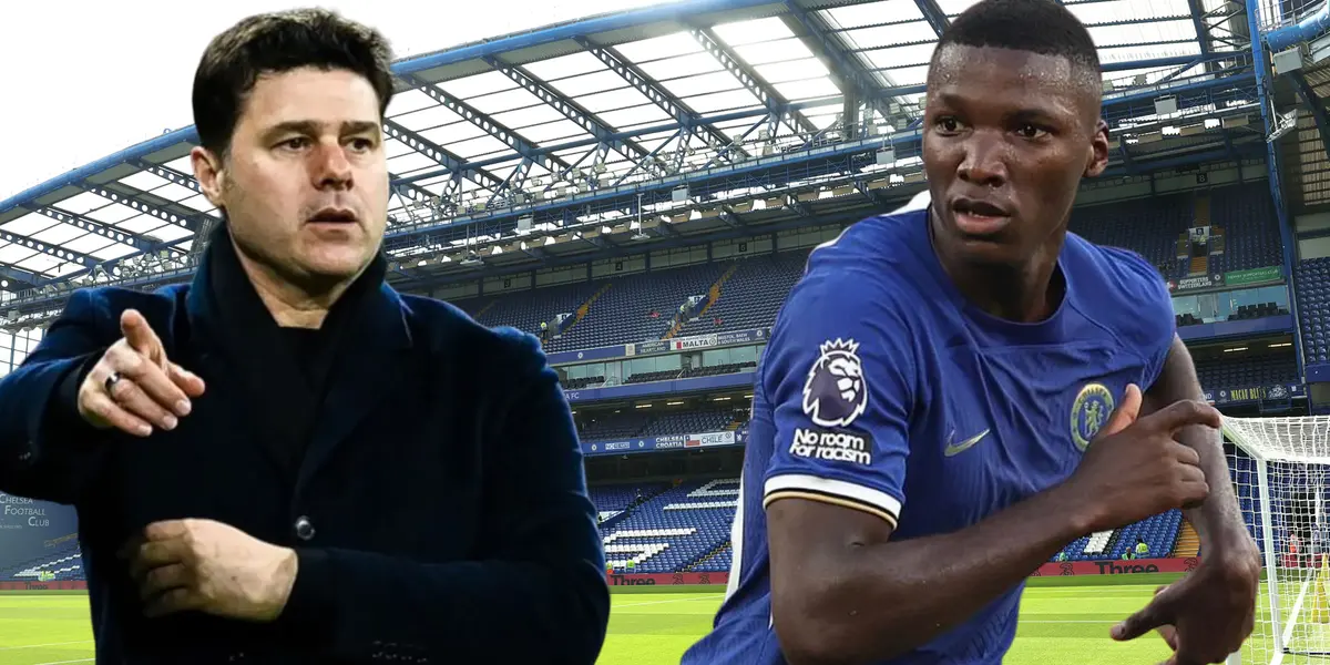 Mauricio Pochettino y Moisés Caicedo en Stamford Bridge (Foto tomada de: Goal/Chelsea/El mercurio)