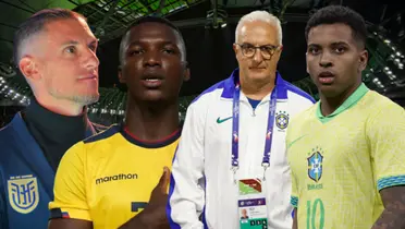 Moisés Caicedo, Sebastián Beccacece, Dorival Júnior y Rodrygo (Foto tomada de: Avantti/Selección de Brasil/Transfermarkt/Moisés Caicedo/API)