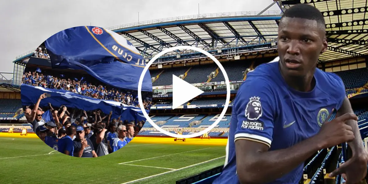 Moisés Caicedo y los hinchas del Chelsea en Stamford Bridge (Foto tomada de: Wikipedia/Chelsea/Atacama)