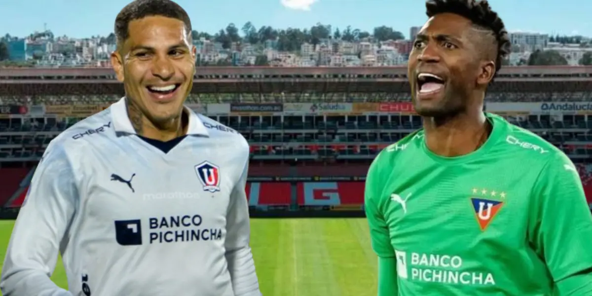 Paolo Guerrero y Alexander Domínguez en el Estadio Rodrigo Paz (Foto tomada de: Liga de Quito/API)