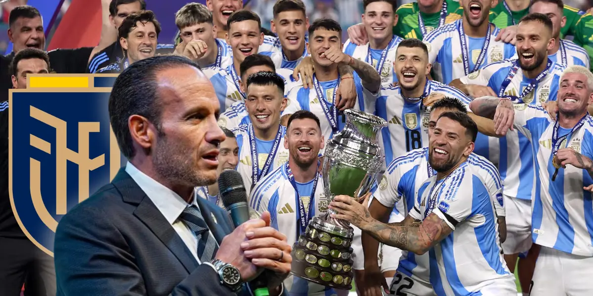 Presidente de la FEF y al fondo Argentina campeón de Copa América (El País / Studio Fútbol)