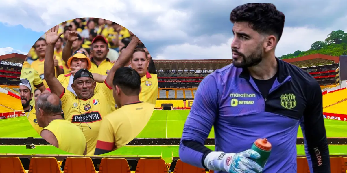 Víctor Méndoza e hinchas de Barcelona SC (Foto tomada de: Barcelona SC/API)